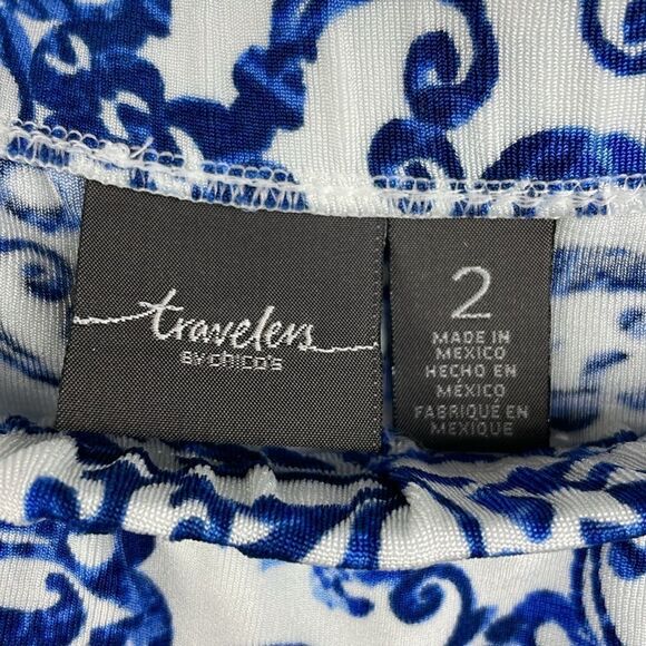 Chico’s TRAVELERS CLASSIC Off-The-Shoulder Top paisley Blue & White size L - Picture 11 of 16